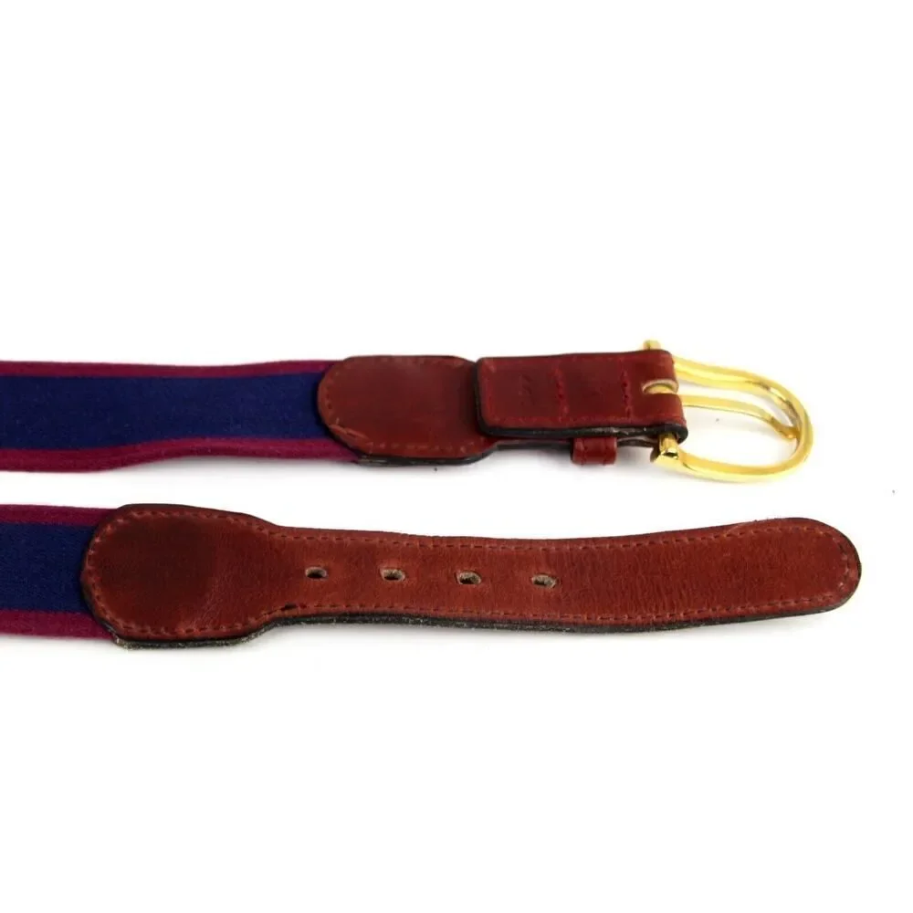 BROWN REAL LEATHER BLUE RED CANVAS 1 1/4